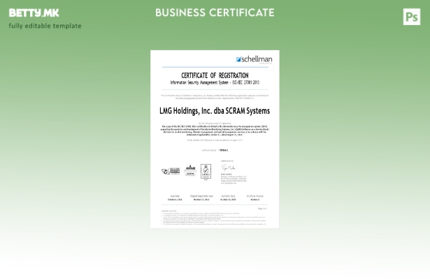 Модерен стил USA LMG сертификат за регистрација Шаблон за Word и PDF